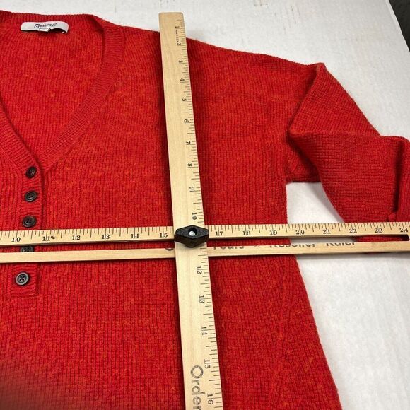 Madewell Asherton Henley Sweater Red Long Sleeve Loose Fit Knit Pullover SMALL - Picture 8 of 12
